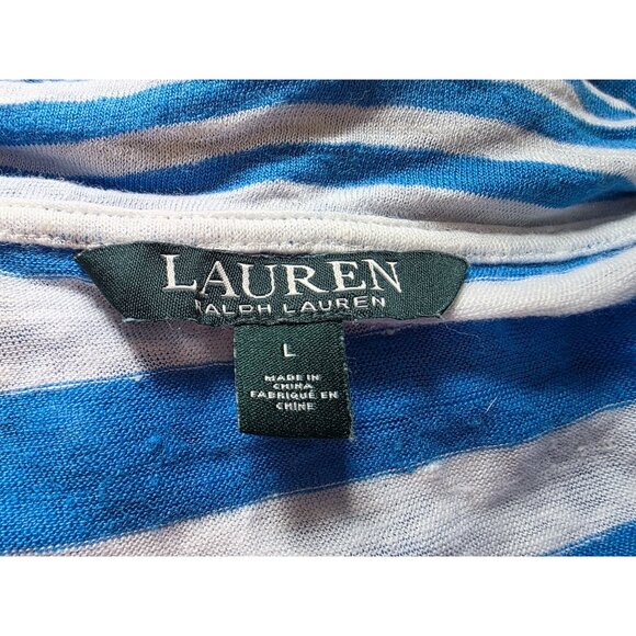 Lauren Ralph Lauren Blue/White Linen Striped Boatneck T-Shirt L Womens - Picture 5 of 8